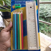 wooden color pencil set with sharpener and scale box